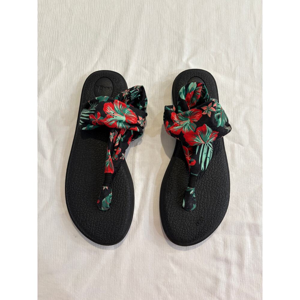 Sanuk Yoga Sling Shoes Womens 10 Multicolor Tropical Print Sandals Comfortable - Picture 2 of 9